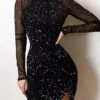 Women‘s Party Dress Wedding Guest Dress Holiday Dress Mini Dress Black Long Sleeve Pure Color Winter Fall Spring Turtleneck Fashion Party Winter Dress Birthday 2023 S M L XL -Tesla Style orvorw1640057216648