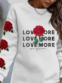 Women's Casual Dress Sweatshirt Dress Winter Dress Letter Rose Print Crew Neck Mini Dress Fashion Streetwear Outdoor Daily Long Sleeve Loose Fit White Fall Winter S M L XL XXL -Tesla Style osovnq1693914668188