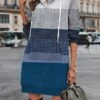 Women's Casual Dress Hoodie Dress Winter Dress Stripe Button Print Hooded Mini Dress Fashion Streetwear Outdoor Daily Long Sleeve Regular Fit Wine Blue Khaki Fall Winter S M L XL XXL -Tesla Style otaygr1695807158395