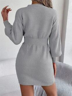 Women's Sweater Dress Winter Dress Jumper Dress Mini Dress Active Pure Color Outdoor Casual Holiday Vacation V Neck Long Sleeve Button 2023 Regular Fit White Pink Green S M L -Tesla Style otesgn1696926545903
