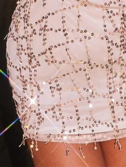 Women‘s Party Dress Sequin Dress Cocktail Dress Mini Dress White Long Sleeve Pure Color Sparkly Glitter Sequins Spring Fall Winter Deep V Fashion Winter Dress Wedding Guest Vacation 2023 -Tesla Style othrby1693896204777