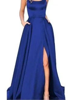 Women‘s Prom Party Dress Satin Dress Swing Dress Long Dress Maxi Dress Black Blue Dark Green Pure Color Backless Fall Spring Spaghetti Romantic Winter Dress Daily Evening Party 2023 -Tesla Style oucwtr1660818728376