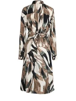 Women's Work Dress Casual Dress Swing Dress Fashion Office Daily Workfashion Midi Dress Lace Up Split V Neck Long Sleeve Print Regular Fit Brown Fall Winter S M L XL -Tesla Style outcfa1695105054810