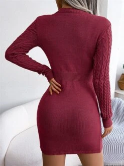 Women's Sweater Dress Winter Dress Jumper Dress Mini Dress Cut Out Daily Date Going Out Active Fashion Crew Neck Long Sleeve 2023 Slim Black Wine Blue Color S M L Size -Tesla Style ovcdfq1692858725090