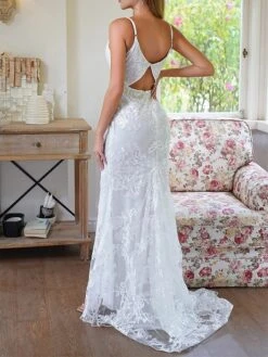 Women's Prom Dress Party Dress Lace Dress Long Dress Maxi Dress White Sleeveless Pure Color Lace Spring Fall Winter Spaghetti Strap Fashion Birthday Evening Party Wedding Guest 2023 S M L XL -Tesla Style ovlfkr1692690609282