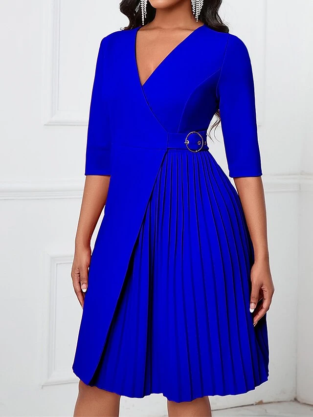 Women's Party Dress Cocktail Dress Wedding Guest Dress Midi Dress Black Red Royal Blue Half Sleeve Pure Color Ruched Fall Winter Autumn V Neck Fashion Winter Dress Wedding Guest Vacation 2023 S M L 4 Women's Party Dress Cocktail Dress Wedding Guest Dress Midi Dress Black Red Royal Blue Half Sleeve Pure Color Ruched Fall Winter Autumn V Neck Fashion Winter Dress Wedding Guest Vacation 2023 S M L - Image 2