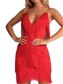 Women‘s Party Dress Fringe Dress Sheath Dress Homecoming Dress Mini Dress Black Wine Red Sleeveless Pure Color Tassel Fringe Spring Summer Spaghetti Strap Party 2023 S M L XL -Tesla Style oxcqbi1660890834174