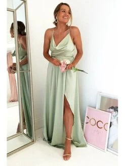Women's Prom Dress Party Dress Satin Dress Long Dress Maxi Dress Light Green Wine Sleeveless Pure Color Split Summer Spring Fall Spaghetti Strap Fashion Party Birthday Evening Party 2023 S M L XL -Tesla Style oxndhv1671775311165