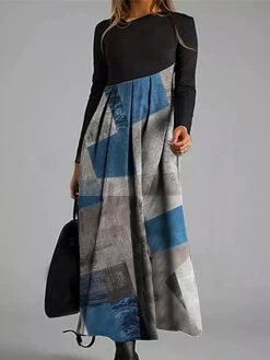 Women's Work Dress Casual Dress Paisley Dress Fashion Winter Dress Daily Long Dress Maxi Dress Button Print V Neck Long Sleeve Geometric Paisley Regular Fit Yellow Blue Orange Fall Winter S M L XL XXL -Tesla Style oyabdf1695096216616