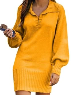 Women's Sweater Dress Jumper Dress Casual Dress Mini Dress Warm Pure Color Outdoor Casual Daily Going Out V Neck Long Sleeve 2023 Loose Fit Black Yellow Wine S M L XL XXL 3XL -Tesla Style oyhkgw1692340290162