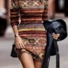 Women's Sweater Dress Winter Dress Jumper Dress Mini Dress Vintage Stripe Tribal Outdoor Daily Date Going Out Crew Neck Long Sleeve Print 2023 Regular Fit Red Blue Green S M L XL XXL 3XL -Tesla Style oyjfqp1694081734924