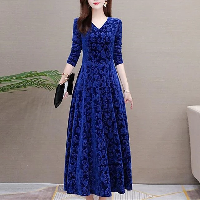 Women's Velvet Dress Homecoming Dress Empire Waist Dresses Long Dress Maxi Dress Black Wine Blue Long Sleeve Pure Color Ruched Spring Fall Winter V Neck Stylish Winter Dress Evening Party Wedding 4 Women's Velvet Dress Homecoming Dress Empire Waist Dresses Long Dress Maxi Dress Black Wine Blue Long Sleeve Pure Color Ruched Spring Fall Winter V Neck Stylish Winter Dress Evening Party Wedding - Image 2
