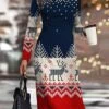Women's Christmas Work Dress Casual Dress Semi Formal Dress Fashion Winter Dress Daily Midi Dress Print Crew Neck Long Sleeve Plaid Cat Slim Wine Red Navy Blue Fall Winter S M L XL XXL -Tesla Style oylfpu1695363294332