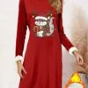 Women's Christmas Dress Sweatshirt Dress Mini Dress Warm Fashion Outdoor Christmas Holiday Crew Neck Print Reindeer Loose Fit Wine S M L XL XXL