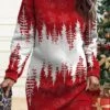 Women's Christmas Casual Dress Sweatshirt Dress Mini Dress Warm Fashion OutdoorVacation Crew Neck PrintTree Deer Loose Fit White Wine Navy Blue S M L XL XXL -Tesla Style ozvgbh1695621029796