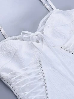 Women's Party Dress Cocktail Dress Bodycon Mini Dress White Sleeveless Pure Color Lace Up Spring Fall Winter Spaghetti Strap Fashion Halloween Birthday Wedding Guest 2023 S M L -Tesla Style paihvt1693886990819