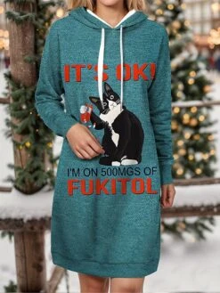 Women's Hoodie Dress Casual Dress Mini Dress Warm Fashion Outdoor Holiday Vacation Hoodie Print Animal Loose Fit White Blue Fuchsia S M L XL XXL -Tesla Style painxo1697542902905