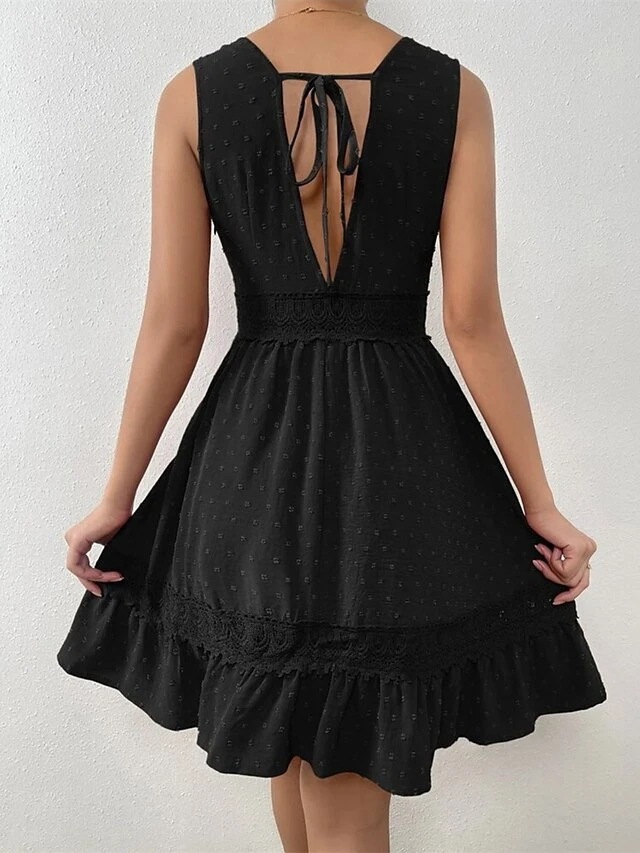 Women's Party Dress Lace Dress Cocktail Dress Midi Dress Black White Sleeveless Pure Color Lace Summer Spring V Neck Fashion Wedding Guest Vacation Summer Dress 2023 S M L XL 2XL 13 Women's Party Dress Lace Dress Cocktail Dress Midi Dress Black White Sleeveless Pure Color Lace Summer Spring V Neck Fashion Wedding Guest Vacation Summer Dress 2023 S M L XL 2XL - Image 11