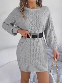 Women's Sweater Dress Winter Dress Jumper Dress Mini Dress Active Pure Color Outdoor Casual Holiday Vacation Crew Neck Long Sleeve 2023 Loose Fit Green Khaki Gray S M L -Tesla Style pbyjum1696991846570 1