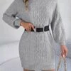 Women's Sweater Dress Jumper Dress Casual Dress Mini Dress Fashion Pure Color Outdoor Holiday Vacation Going Out V Neck Long Sleeve 2023 Loose Fit Green Khaki Gray S M L -Tesla Style pbyjum1696991846570
