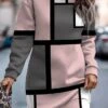 Women's Casual Dress Sweatshirt Dress Mini Dress Warm Fashion Outdoor Holiday Vacation Crew Neck Print Geometric Loose Fit Black Pink Burgundy S M L XL XXL -Tesla Style pcazlf1692942751710