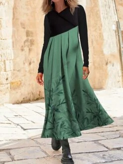 Women's Work Dress Casual Dress Swing Dress Fashion Winter Dress Daily Long Dress Maxi Dress Button Print V Neck Long Sleeve Animal Floral Regular Fit Blue Fuchsia Green Fall Winter S M L XL XXL -Tesla Style pcyunt1695350906446