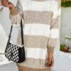 Women's Sweater Dress Winter Dress Jumper Dress Mini Dress Patchwork Outdoor Street Daily Fashion Streetwear Crew Neck Long Sleeve 2023 Loose Fit Wine Khaki Dark Blue Color S M L Size -Tesla Style pdllmj1692095283173