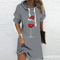 Women's Christmas Hoodie Dress Shift Dress Mini Dress Black And White Green Black Blue Pink Wine Red Gray White Long Sleeve Snowman Snowflake Print Winter Fall Hooded Vacation Casual 2022 S M L XL -Tesla Style pdslkx1667282200725
