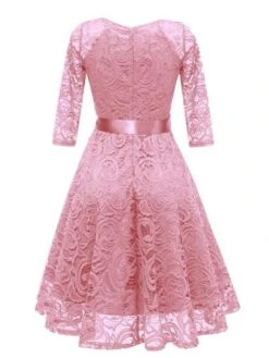 Women‘s Party Dress Homecoming Dress Lace Dress Knee Length Dress Pink Wine Navy Blue Long Sleeve Pure Color Bow Winter Fall Spring V Neck 1950s Party Birthday Wedding Guest 2022 S M L XL XXL -Tesla Style pdstej1624871084875