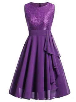 Women‘s Semi Formal Party Dress Wedding Guest Dress Lace Dress Swing Dress Midi Dress Pink Wine Navy Blue Sleeveless Pure Color Lace Winter Fall Spring Crew Neck Elegant Dress Date 2023 S M L XL XXL -Tesla Style pdycku1671445709502