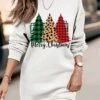 Women‘s Christmas Casual Dress Sweatshirt Dress Mini Dress Warm Fashion Outdoor Holiday Crew Neck Print Santa Claus Tree Loose Fit White Red Brown S M L XL XXL -Tesla Style pemdcg1695096336038