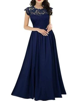Women's Prom Dress Party Dress Lace Dress Long Dress Maxi Dress Black Wine Navy Blue Short Sleeve Pure Color Lace Summer Spring Fall Crew Neck Party Wedding Guest Vacation Fall Dress 2023 S M L XL 2XL -Tesla Style penzjd1672828175010