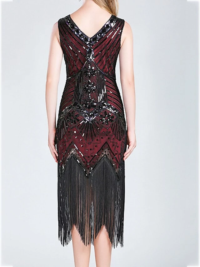 Women‘s Halloween Dress Retro 1920s Fringe Dress Midi Dress Party Outdoor Sequins Tassel Fringe Plain V Neck Sleeveless Regular Fit Summer Spring 2023 Claret Black S M L XL 5 Women‘s Halloween Dress Retro 1920s Fringe Dress Midi Dress Party Outdoor Sequins Tassel Fringe Plain V Neck Sleeveless Regular Fit Summer Spring 2023 Claret Black S M L XL - Image 3
