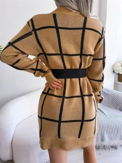 Women's Sweater Dress Winter Dress Jumper Dress Mini Dress Patchwork Daily Date Going Out Active Fashion Crew Neck Long Sleeve 2023 Loose Fit White Green Khaki Color S M L Size -Tesla Style peuvpm1692863473795