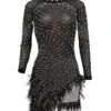 Women's Party Dress Feather Dress Sheath Dress Mini Dress Black White Pink Long Sleeve Pure Color Mesh Fall Winter Autumn Stand Collar Fashion Party Winter Dress Fall Dress Slim 2023 S M L XL XXL