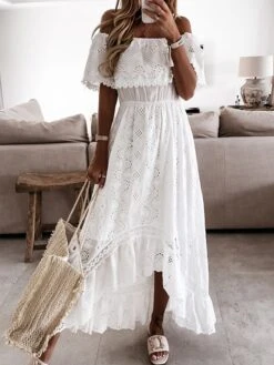 Women's Party Dress Casual Dress Swing Dress Long Dress Maxi Dress White Short Sleeve Pure Color Lace Summer Spring Off Shoulder Vacation 2023 S M L XL 17 Women's Party Dress Casual Dress Swing Dress Long Dress Maxi Dress White Short Sleeve Pure Color Lace Summer Spring Off Shoulder Vacation 2023 S M L XL -Tesla Style pfkulq1642500735470