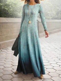 Women's Work Dress Casual Dress A Line Dress Fashion Winter Dress Daily Long Dress Maxi Dress Print Crew Neck Long Sleeve Floral Ombre Regular Fit Pink Blue Green Fall Winter S M L XL XXL -Tesla Style pgnrjn1694490802078