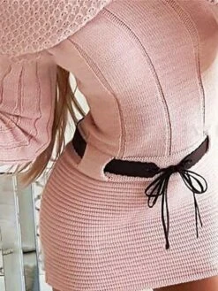 Women's Sweater Dress Jumper Dress Casual Dress Mini Dress Warm Pure Color Outdoor Casual Daily Going Out V Neck Long Sleeve 2023 Slim Pink S M L XL -Tesla Style pgwian1695278783958