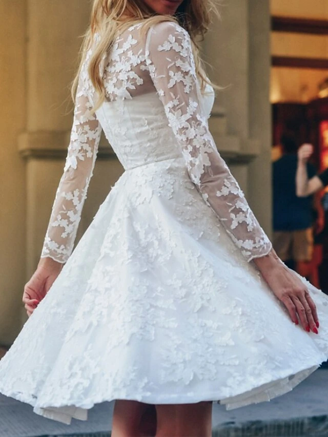 Women‘s Lace Dress Homecoming Dress Winter Dress Knee Length Dress White Long Sleeve Pure Color Lace Winter Fall Autumn Crew Neck Party Party Winter Dress Birthday 2023 S M L XL 4 Women‘s Lace Dress Homecoming Dress Winter Dress Knee Length Dress White Long Sleeve Pure Color Lace Winter Fall Autumn Crew Neck Party Party Winter Dress Birthday 2023 S M L XL - Image 2