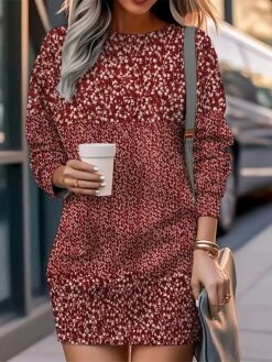 Women's Casual Dress Sweatshirt Dress Mini Dress Warm Fashion Outdoor Vacation Going Out Crew Neck Print Floral Loose Fit Black Red Blue S M L XL XXL -Tesla Style phwhwf1694502671701