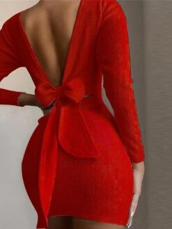 Women‘s Sweater Dress Winter Dress Sheath Dress Mini Dress Black White Pink Long Sleeve Pure Color Backless Spring Fall Winter Crew Neck Fashion Winter Dress Vacation Fall Dress 2023 S M L XL XXL -Tesla Style phyqse1632727875165