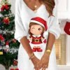 Women‘s Christmas Sweatshirt Dress Shift Dress Elf Mini Dress Green Black Red 3/4 Length Sleeve Graphic Print Winter Fall Spring V Neck Fashion Daily 2022 S M L XL XXL 3XL -Tesla Style pipour1668567518671