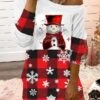 Women's Casual Dress Christmas Dress Sweatshirt Dress Plaid Cat Cold Shoulder Print One Shoulder Mini Dress Fashion Streetwear Outdoor Christmas Long Sleeve Loose Fit Black Red Burgundy Fall Winter S -Tesla Style pjflhz1695111644141