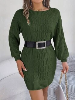 Women's Sweater Dress Winter Dress Jumper Dress Mini Dress Active Pure Color Outdoor Casual Holiday Vacation Crew Neck Long Sleeve 2023 Loose Fit Green Khaki Gray S M L -Tesla Style pjspxf1696991833120 1