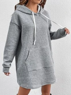 Women's Casual Dress Hoodie Dress Mini Dress Fashion Daily Outdoor Vacation Going Out Crew Neck Pocket Pure Color Pure Color Loose Fit Gray S M L XL XXL -Tesla Style pkoknd1693555722724