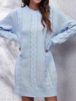 Women's Sweater Dress Jumper Dress Casual Dress Mini Dress Warm Pure Color Outdoor Casual Daily Going Out Crew Neck Long Sleeve 2023 Loose Fit Green Light Blue S M L -Tesla Style pkosiu1692340499011
