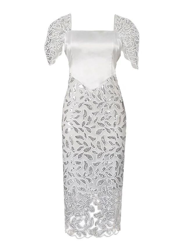 Women‘s Party Dress Wedding Guest Lace Dress Sheath Dress Midi Dress White Short Sleeve Pure Color Lace Spring Summer Square Neck Modern Weekend 2022 S M L XL XXL 3XL 6 Women‘s Party Dress Wedding Guest Lace Dress Sheath Dress Midi Dress White Short Sleeve Pure Color Lace Spring Summer Square Neck Modern Weekend 2022 S M L XL XXL 3XL - Image 4