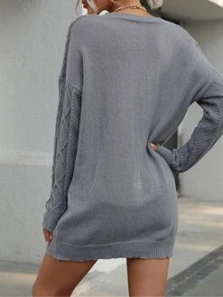 Women's Sweater Dress Jumper Dress Casual Dress Mini Dress Warm Pure Color Outdoor Casual Daily Going Out V Neck Long Sleeve 2023 Loose Fit Gray S M L -Tesla Style pmjgtj1695194439655
