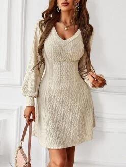 Women's Sweater Dress Winter Dress Jumper Dress Mini Dress Ribbed Outdoor Street Daily Active Fashion V Neck Long Sleeve 2023 Regular Fit Black Apricot Color S M L XL Size