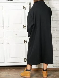 Women's Sweatshirt Dress Casual Dress Midi Dress Fashion Daily Outdoor Vacation Going Out Turtleneck Pocket Solid Color Regular Fit Black Yellow Purple S M L XL XXL -Tesla Style pmzumf1697541677709